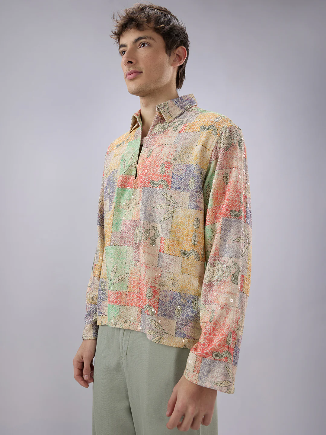 Rang Edit Sequin Embroidered Cuffless Oversized Shirt - Image 6