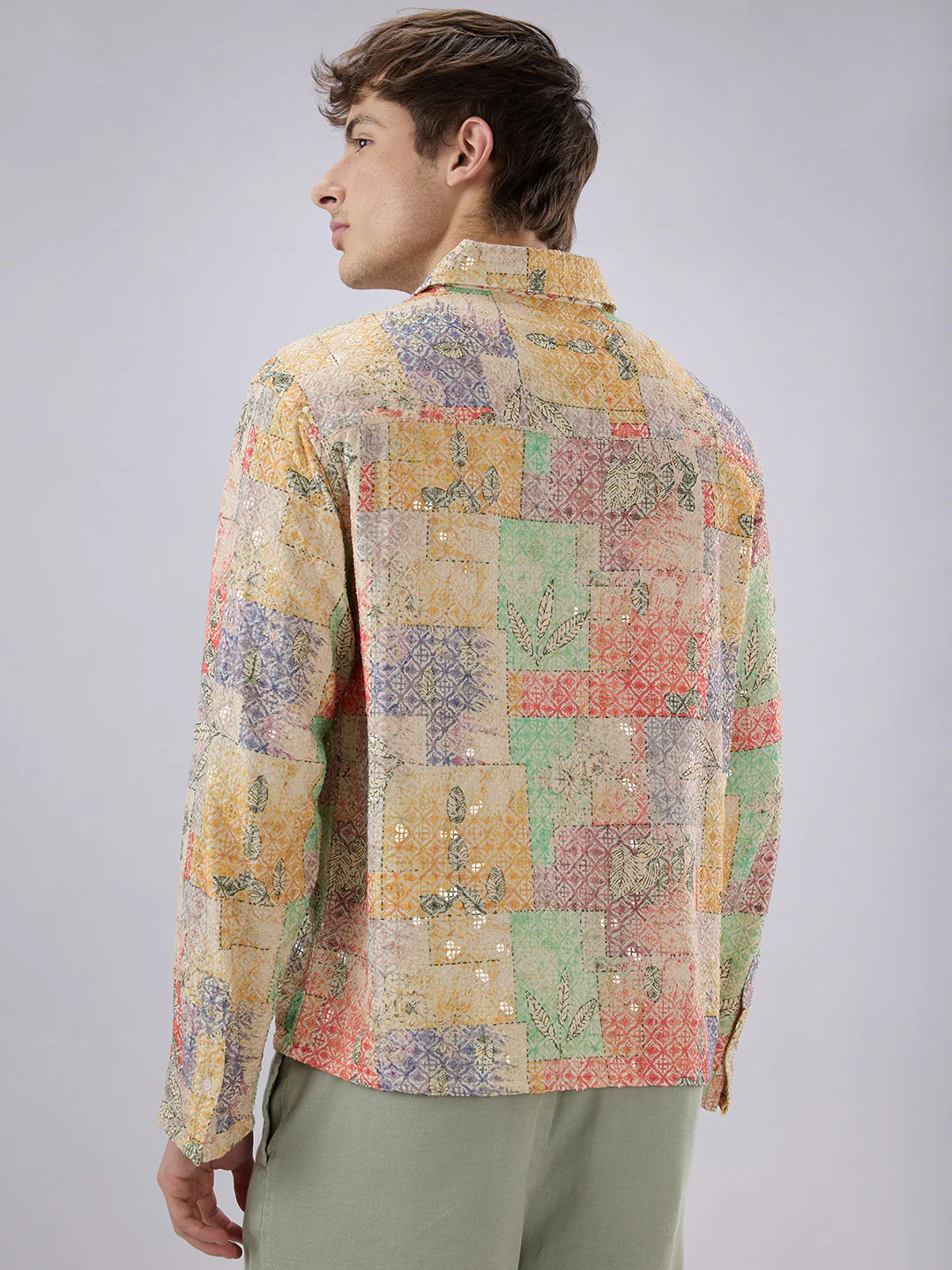 Rang Edit Sequin Embroidered Cuffless Oversized Shirt - Image 7