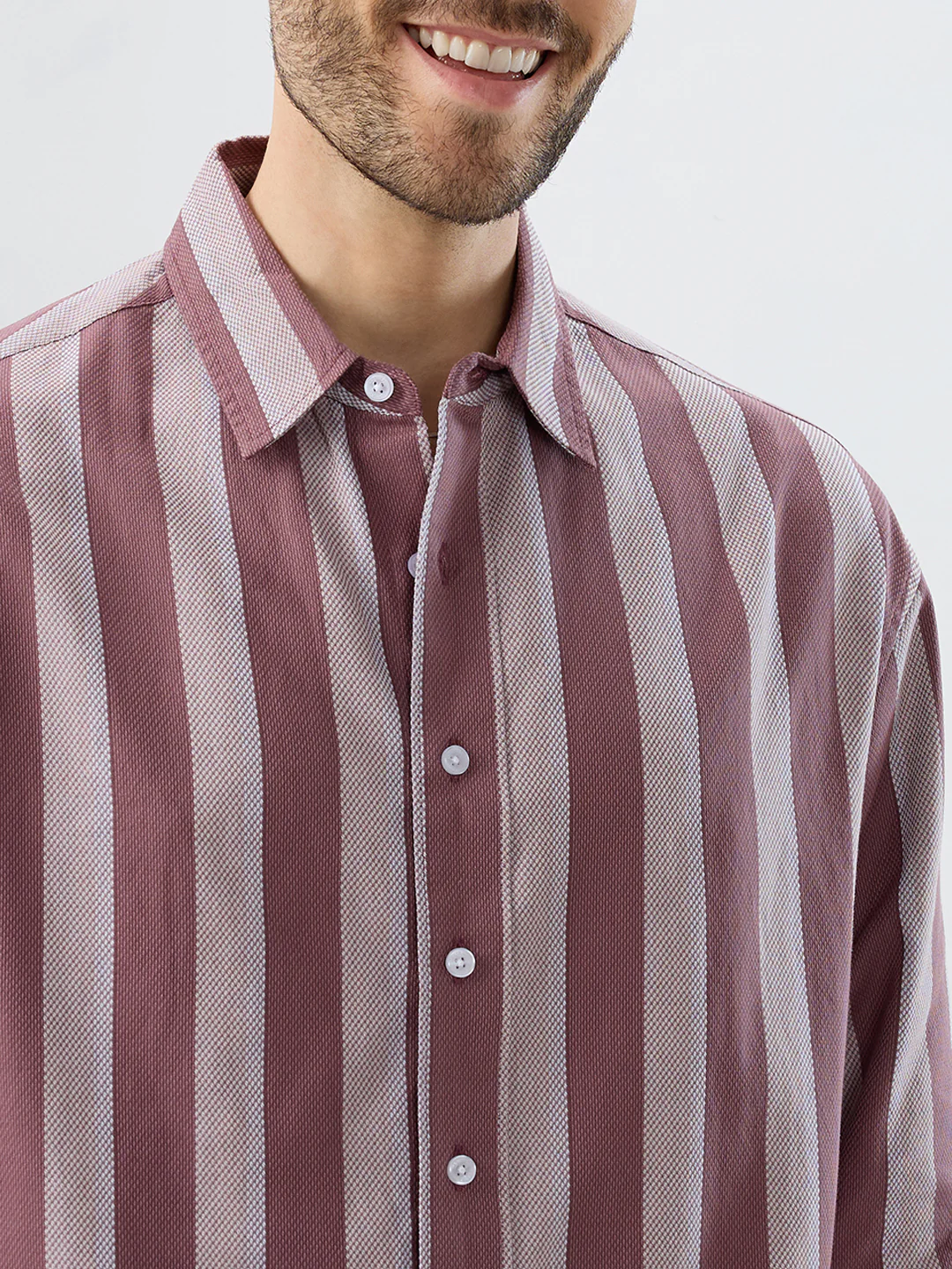 Raspberry Glace Pink Bold Striped Boxy Fit Crop Shirt - Image 3
