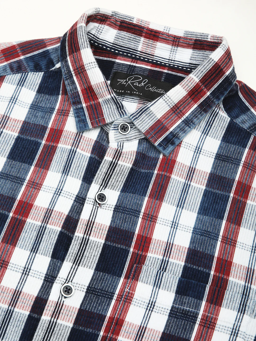 Denim Red & Navy Plaid Checks Shirt - Image 3