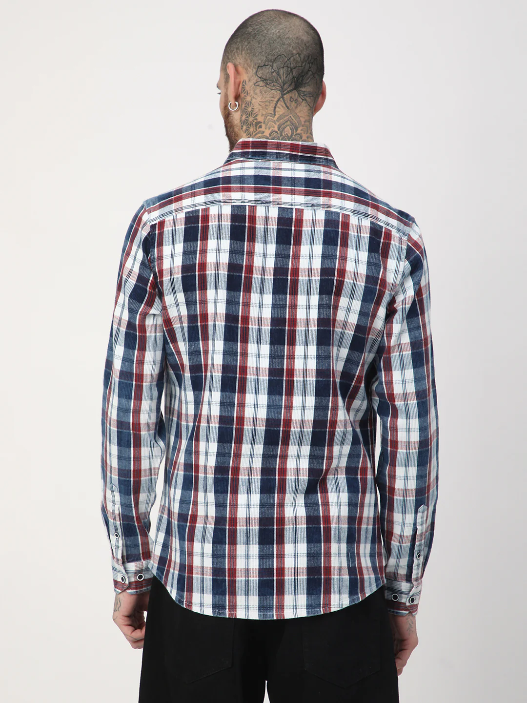 Denim Red & Navy Plaid Checks Shirt - Image 7