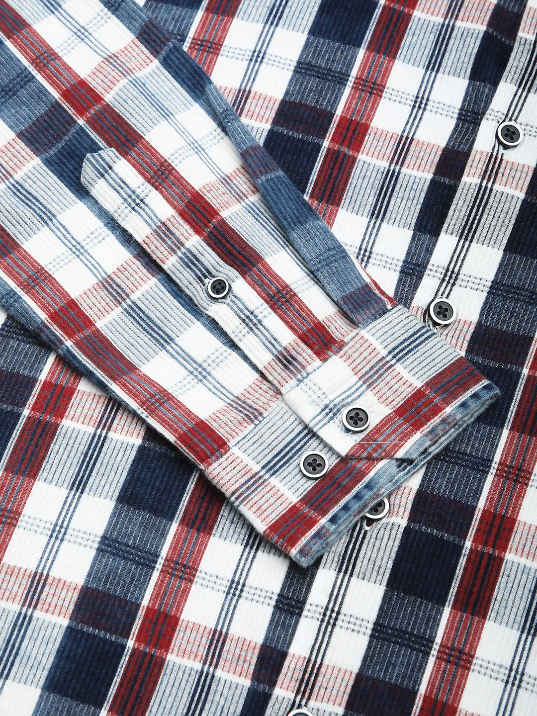 Denim Red & Navy Plaid Checks Shirt - Image 9