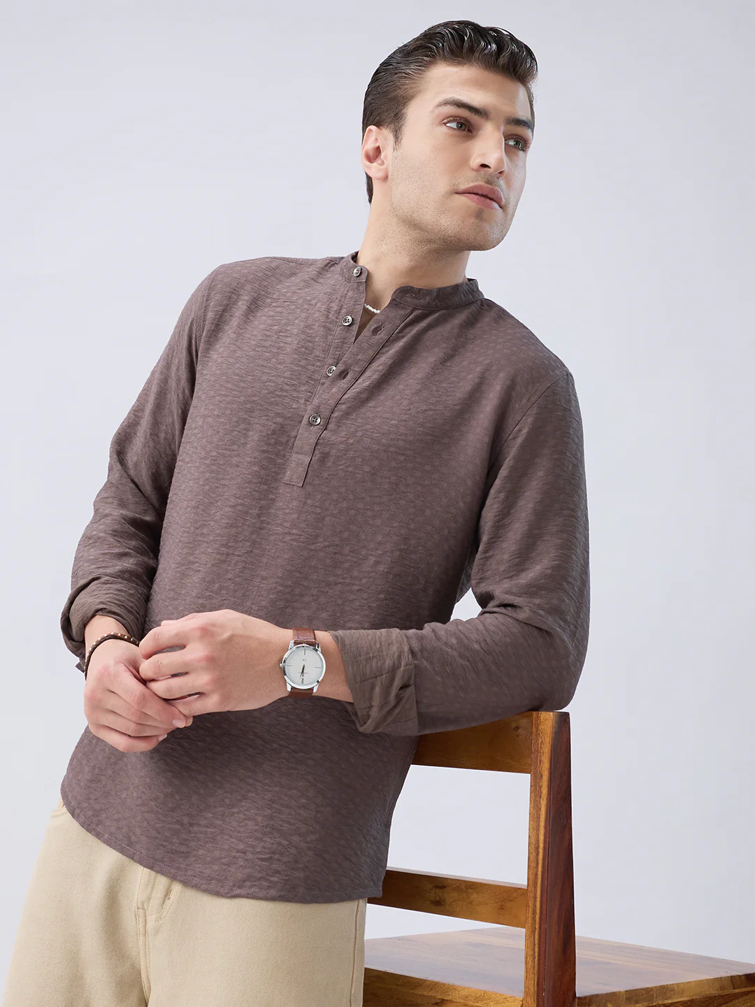Refined Bark Brown Textured Kurta - Image 2