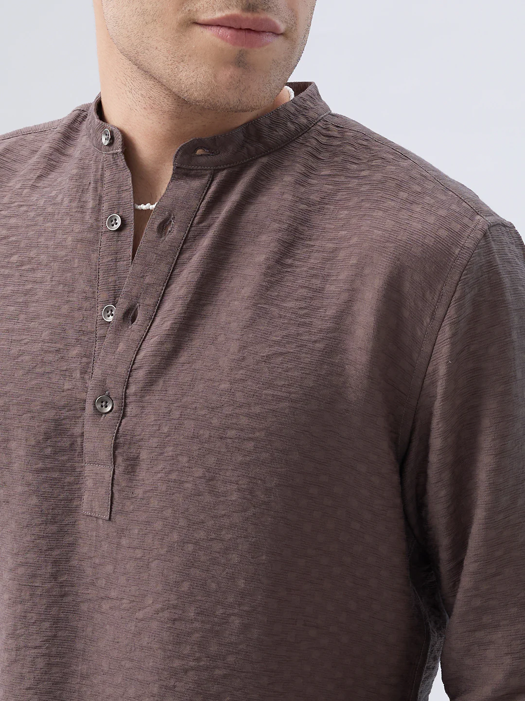 Refined Bark Brown Textured Kurta - Image 3