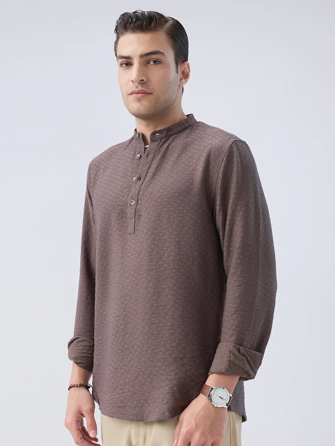 Refined Bark Brown Textured Kurta - Image 5