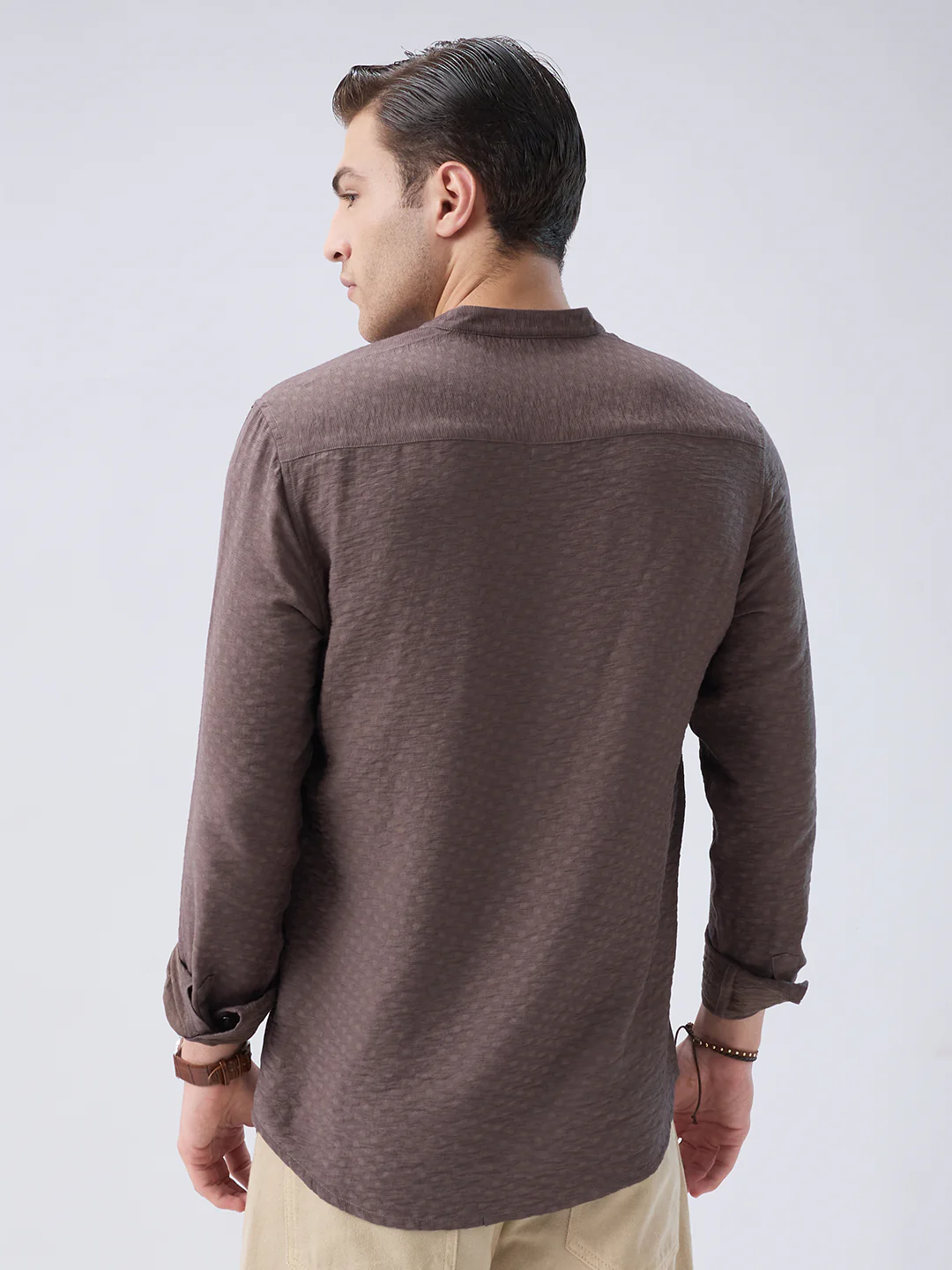 Refined Bark Brown Textured Kurta - Image 6