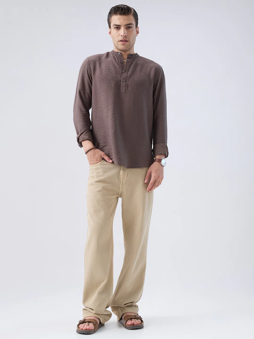 Refined Bark Brown Textured Kurta - Image 7