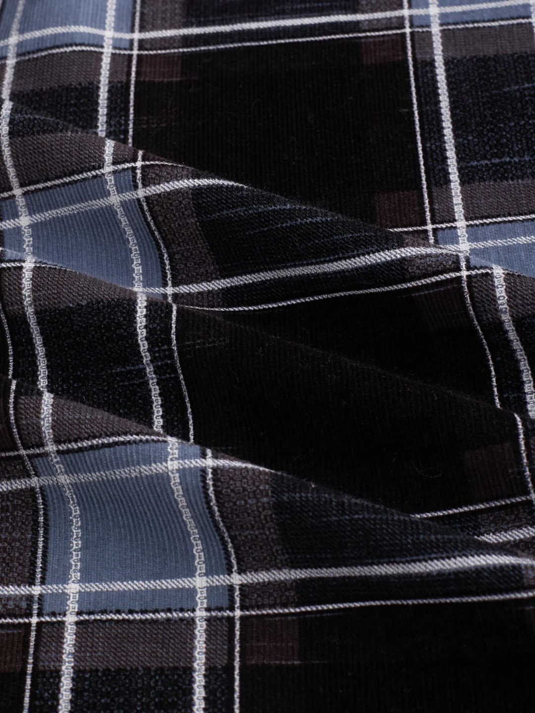 Refined Black & Blue Plaid Checks Flannel Corduroy Shirt - Image 3
