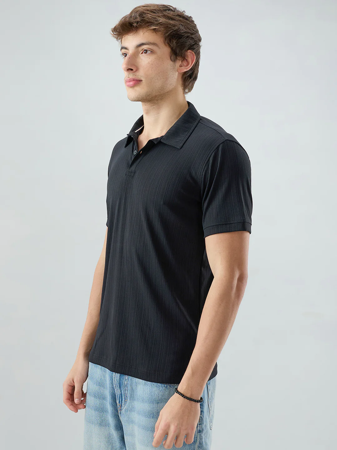 Refined Black Hairline Striped Polo Knit T-Shirt - Image 6