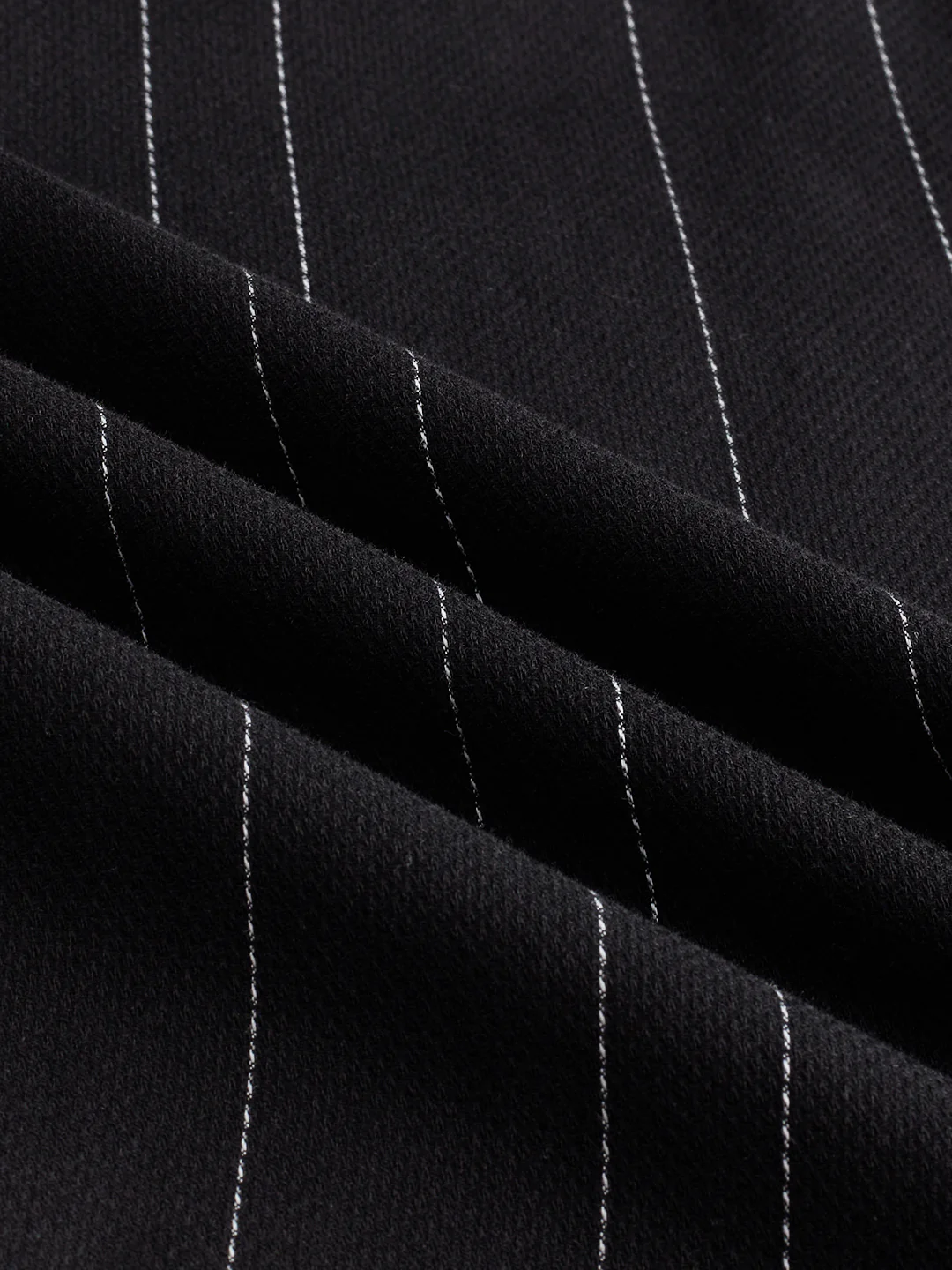Refined Black Pinstripe Stand-Collar Oversized Shirt - Image 9