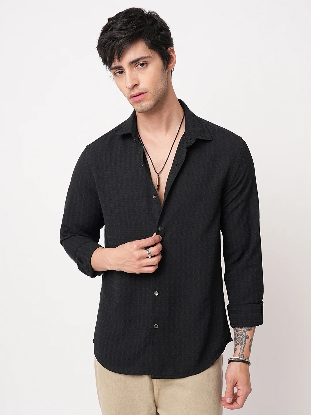 Refined Black Textured Shirt - Image 5