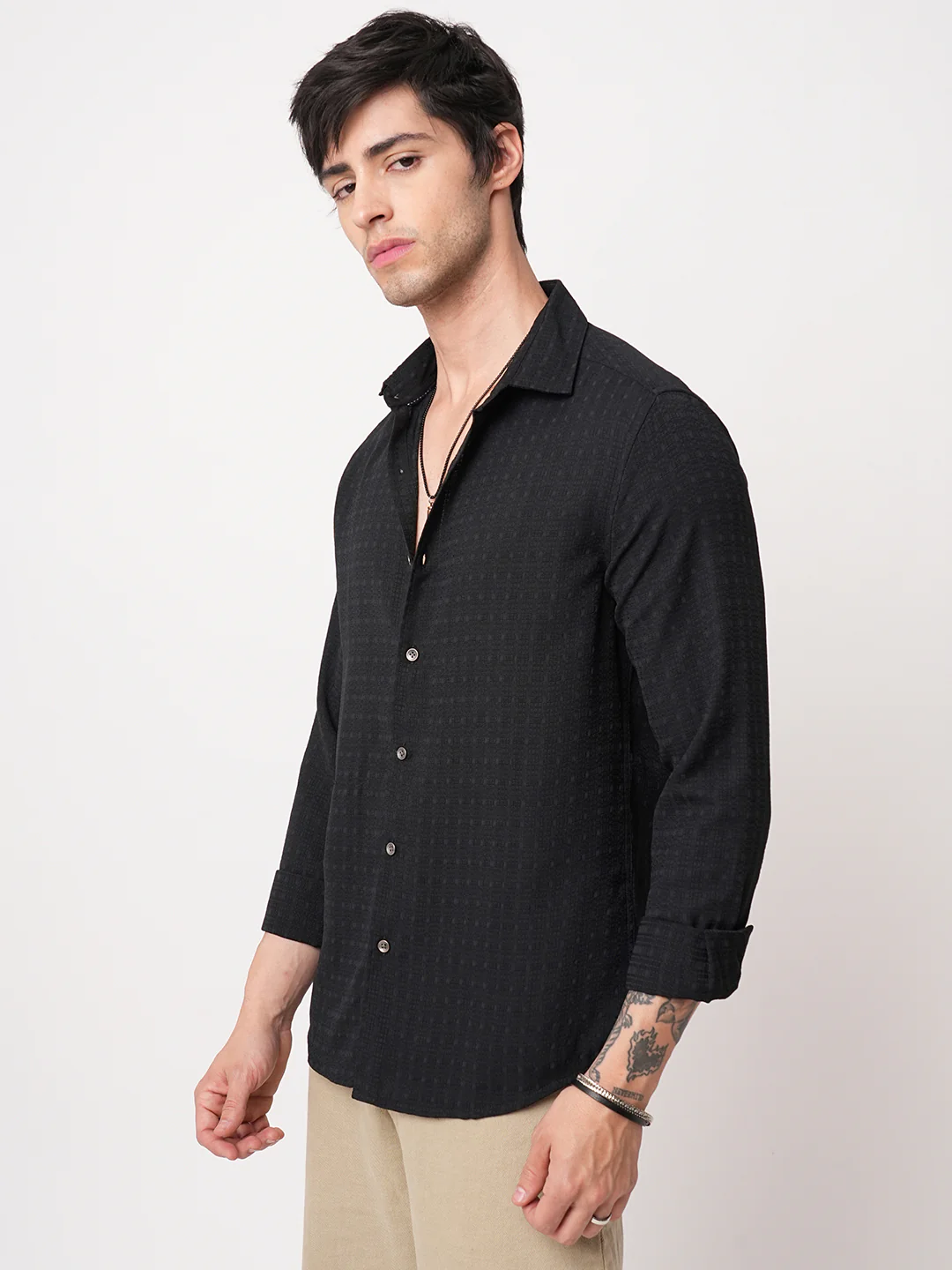 Refined Black Textured Shirt - Image 6