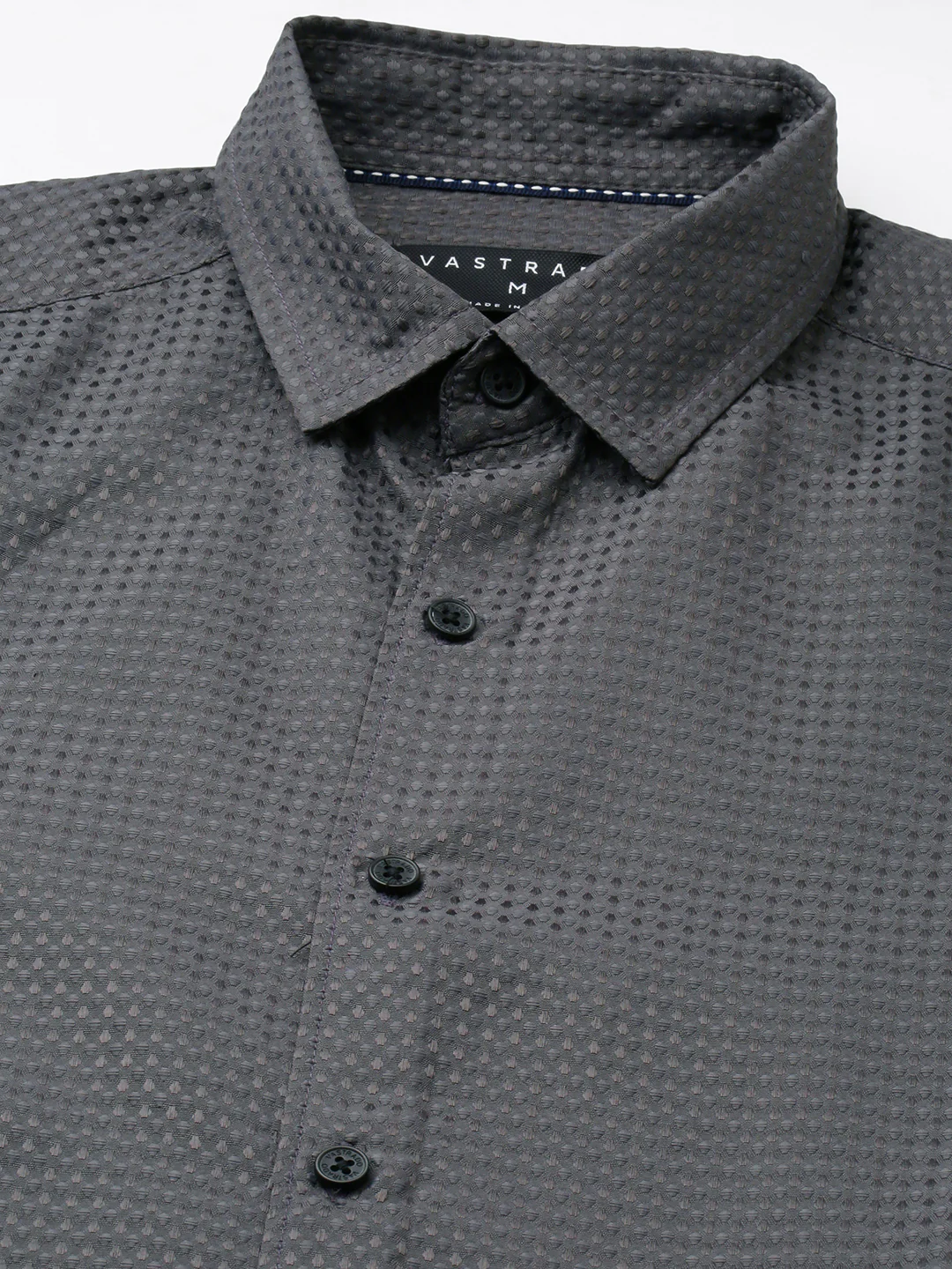 Refined Charcoal Grey Embossed Shirt - Image 3