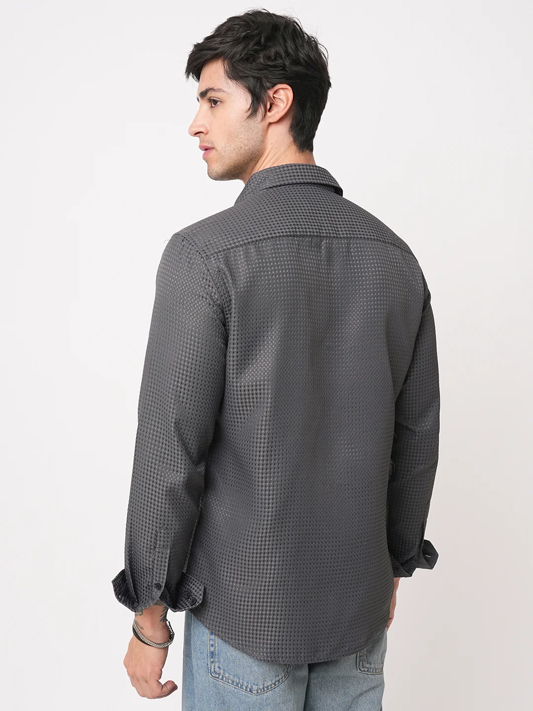 Refined Charcoal Grey Embossed Shirt - Image 6