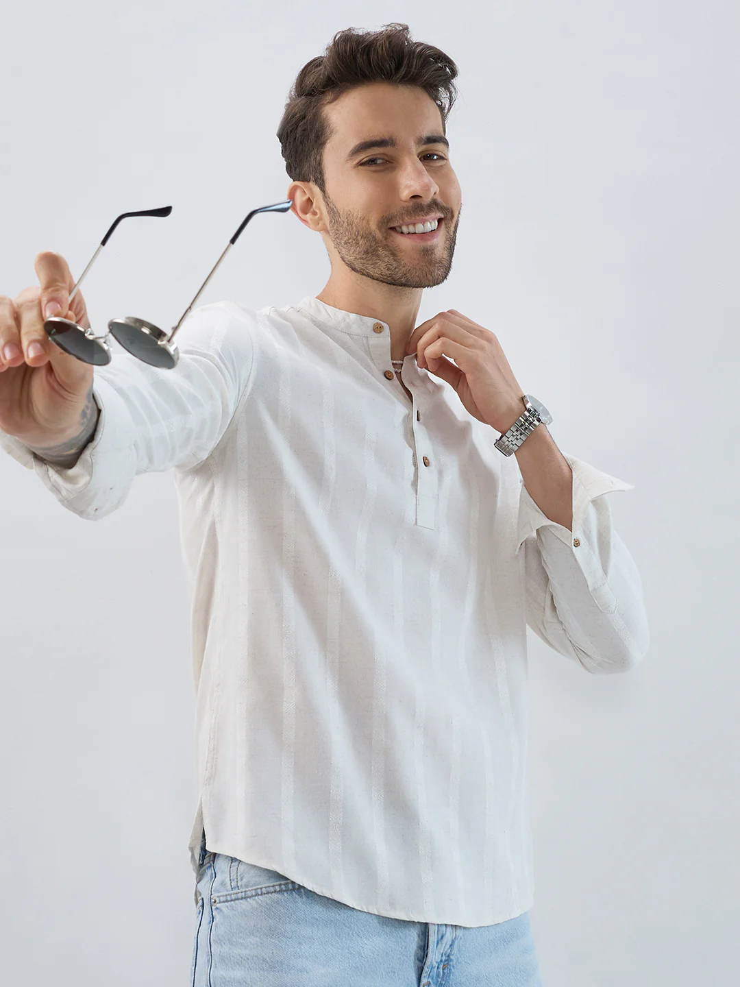 Refined Cream Grainy Kurta - Image 4