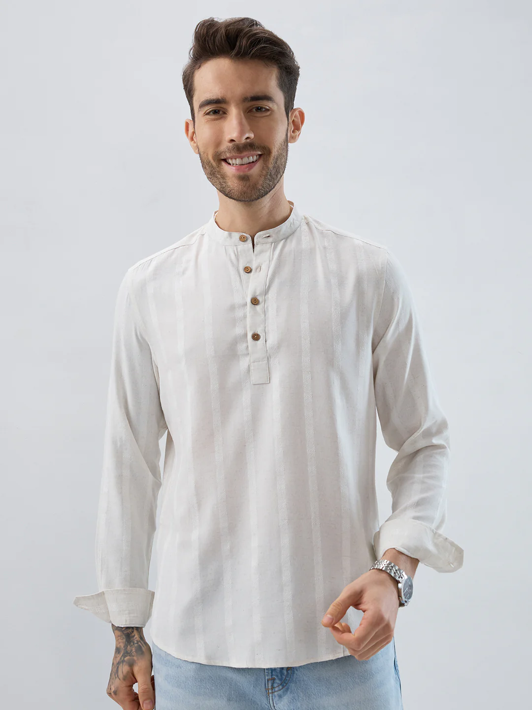 Refined Cream Grainy Kurta - Image 5