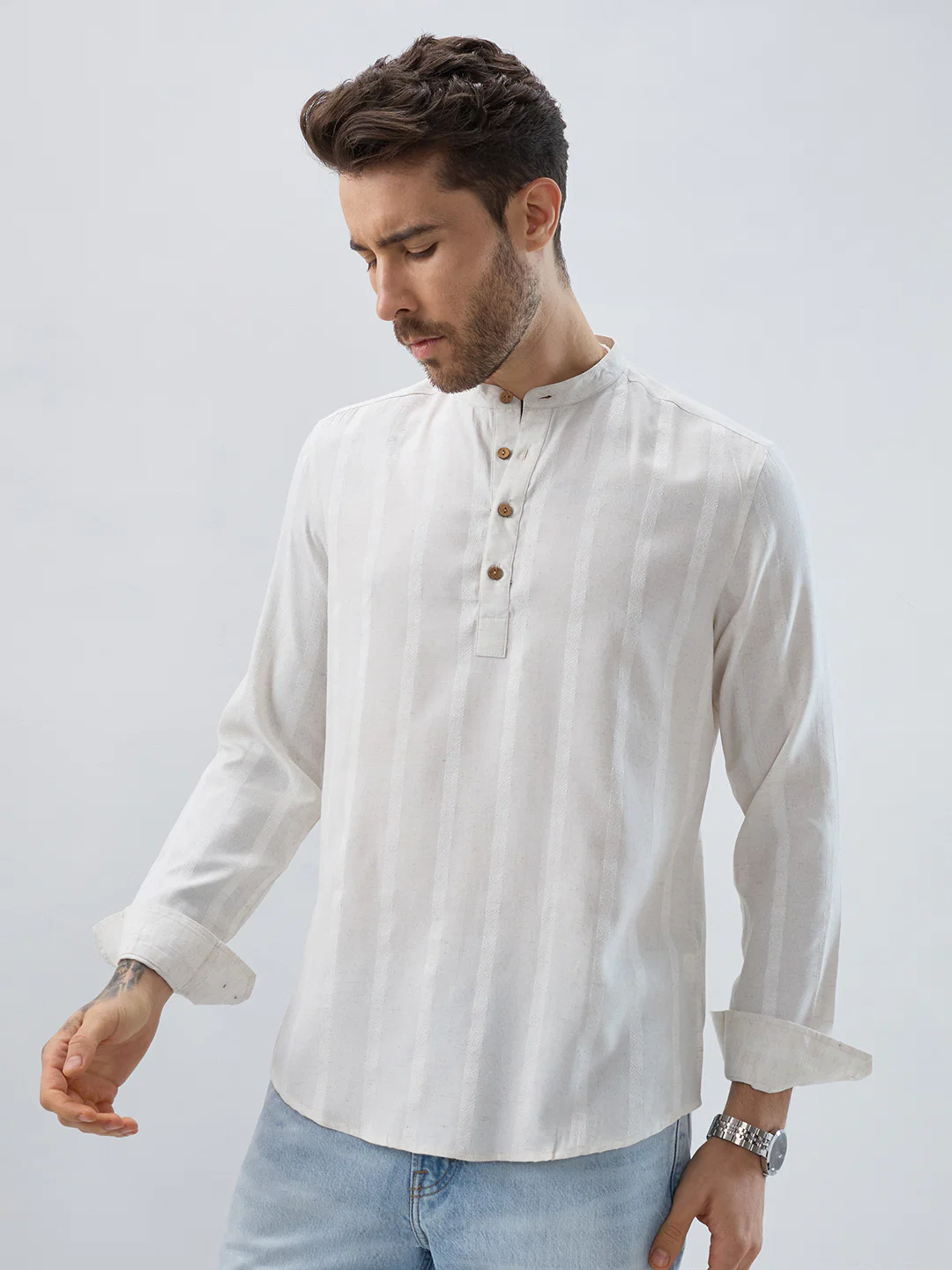 Refined Cream Grainy Kurta - Image 6