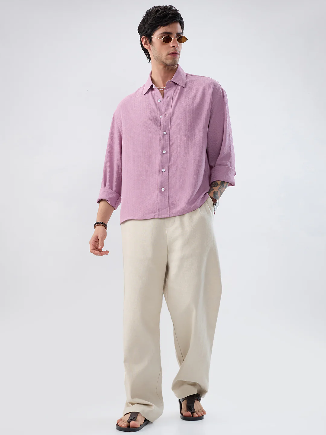 Refined Dusty Rose Pink Textured Boxy Fit Crop Shirt - Image 7