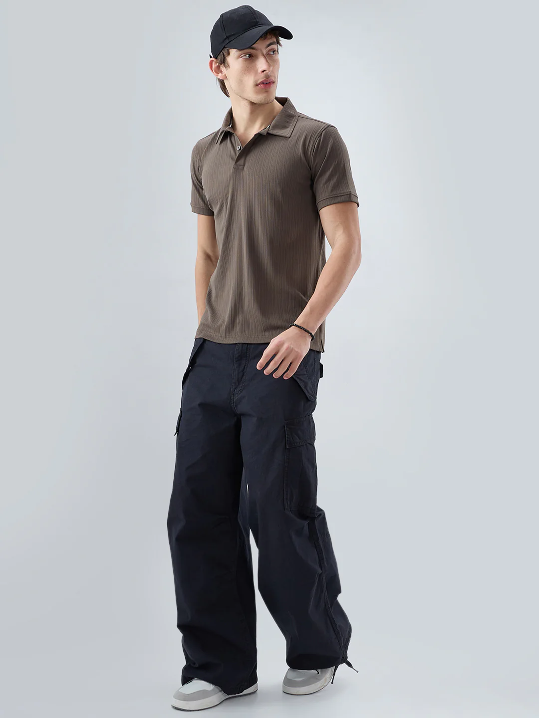 Refined Espresso Brown Hairline Striped Polo Knit T-Shirt - Image 8