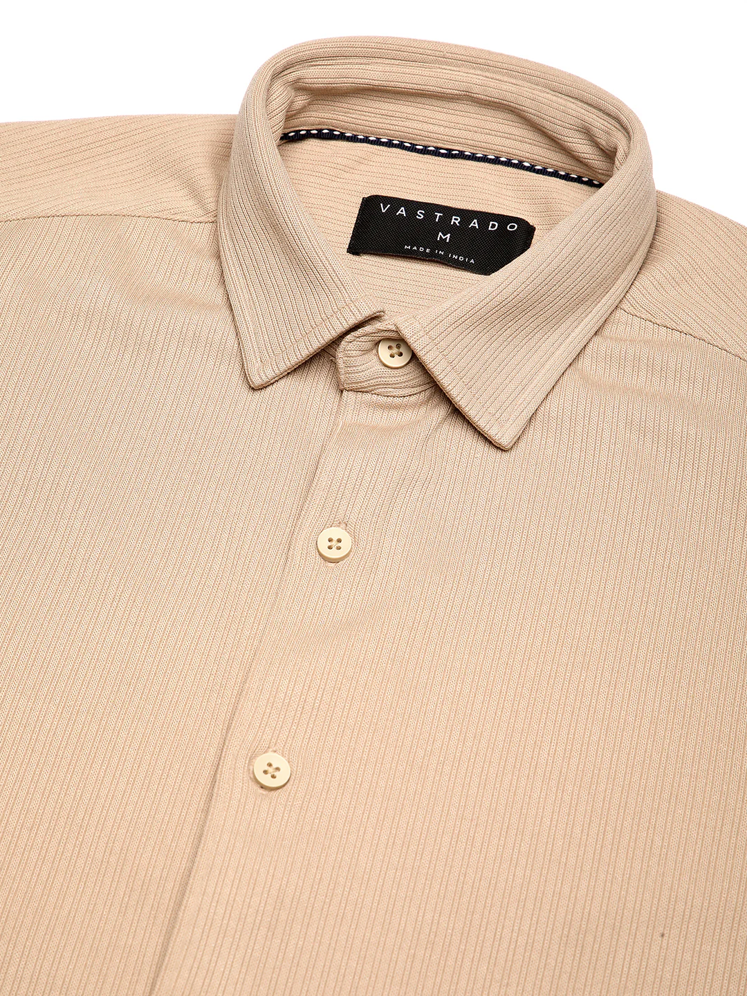 Refined Hairline Stripes Beige Knitted Shirt - Image 3