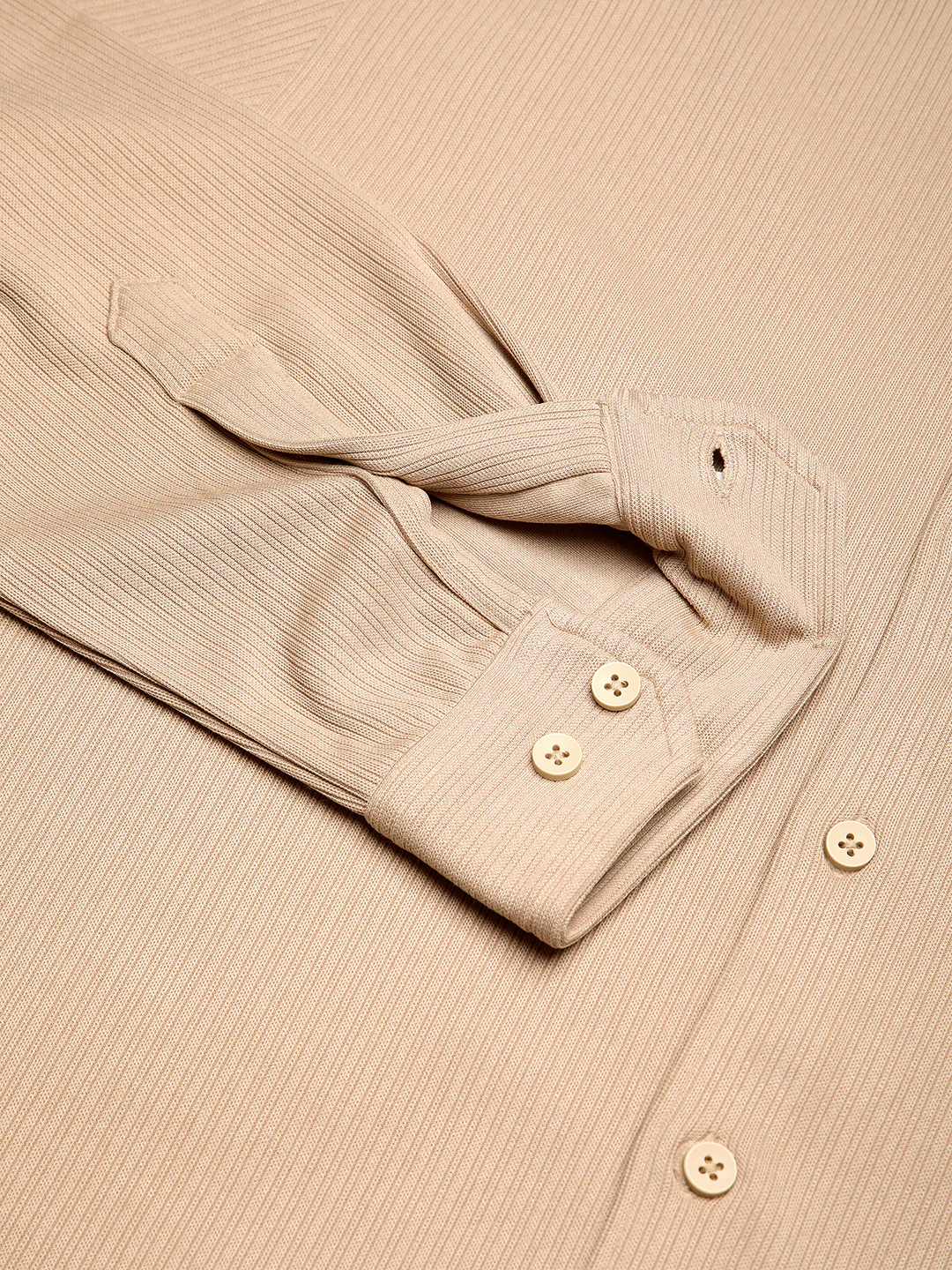 Refined Hairline Stripes Beige Knitted Shirt - Image 9