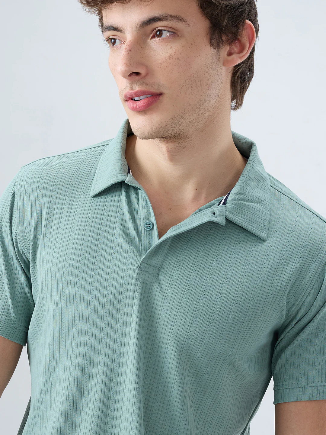 Refined Jungle Green Hairline Striped Polo Knit T-Shirt - Image 3