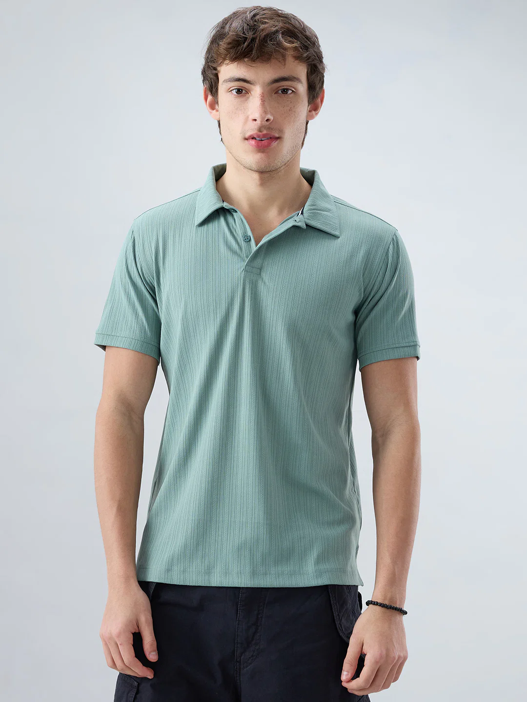 Refined Jungle Green Hairline Striped Polo Knit T-Shirt - Image 5