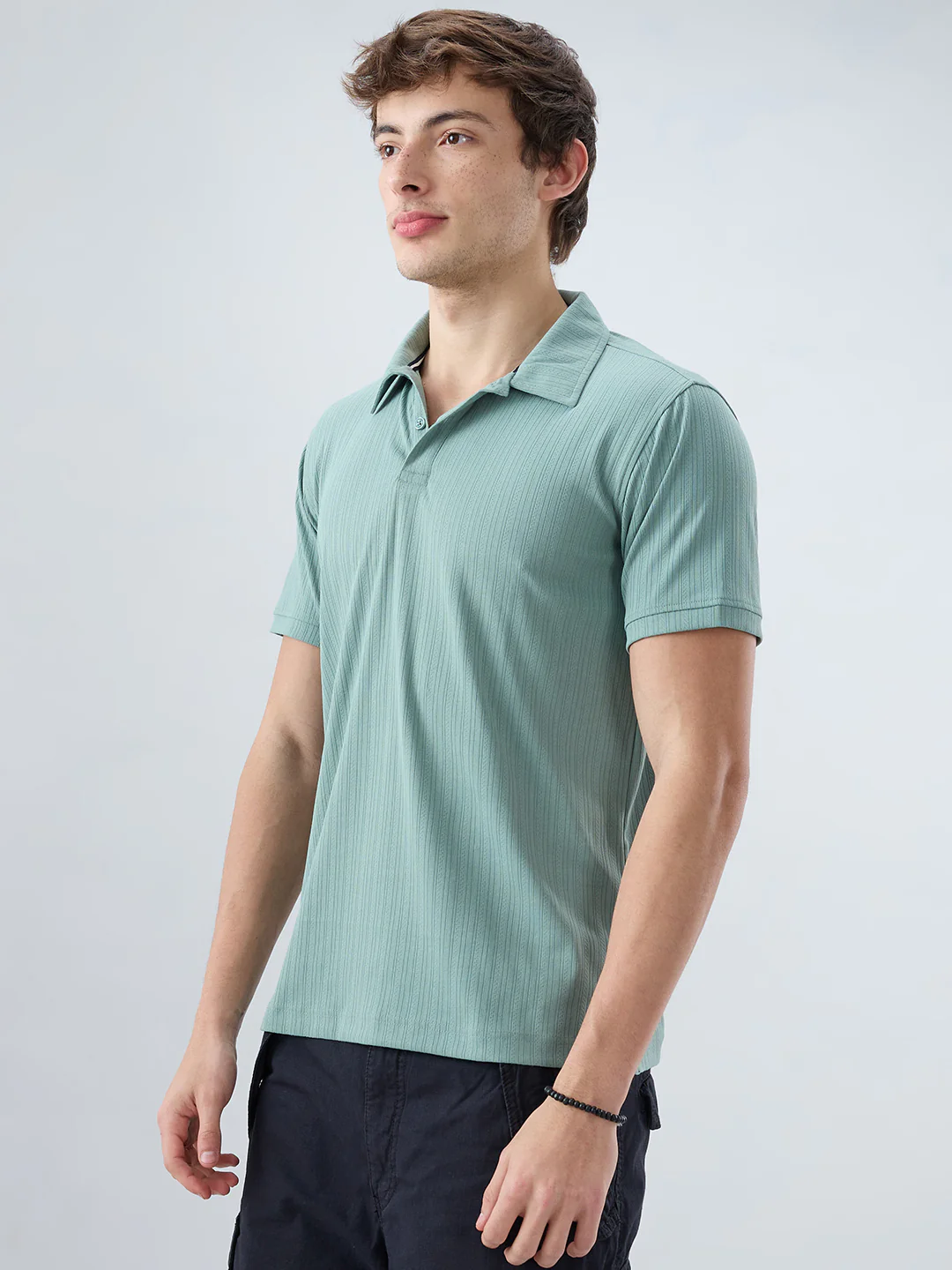 Refined Jungle Green Hairline Striped Polo Knit T-Shirt - Image 6