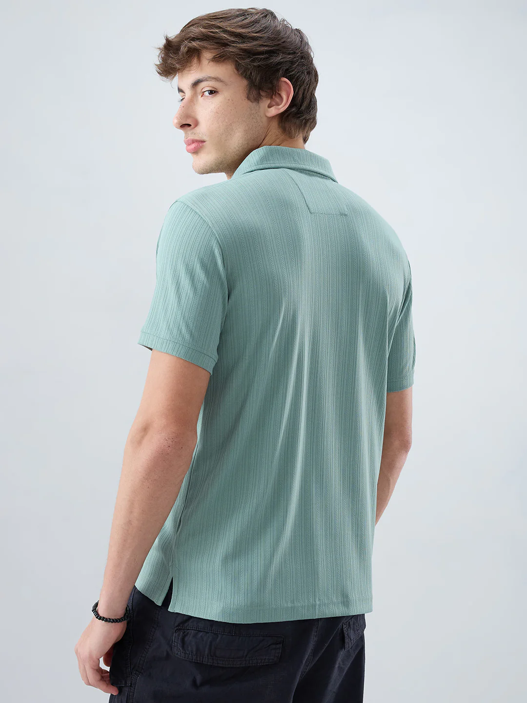 Refined Jungle Green Hairline Striped Polo Knit T-Shirt - Image 7