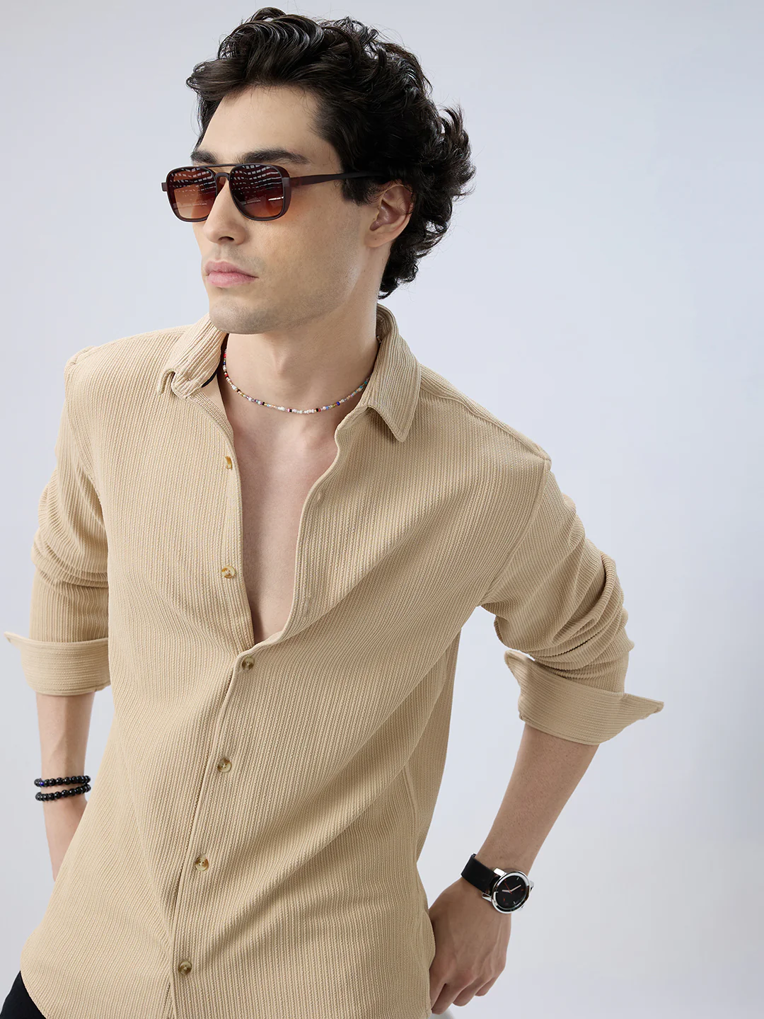 Refined Latte Beige Knit Shirt - Image 2