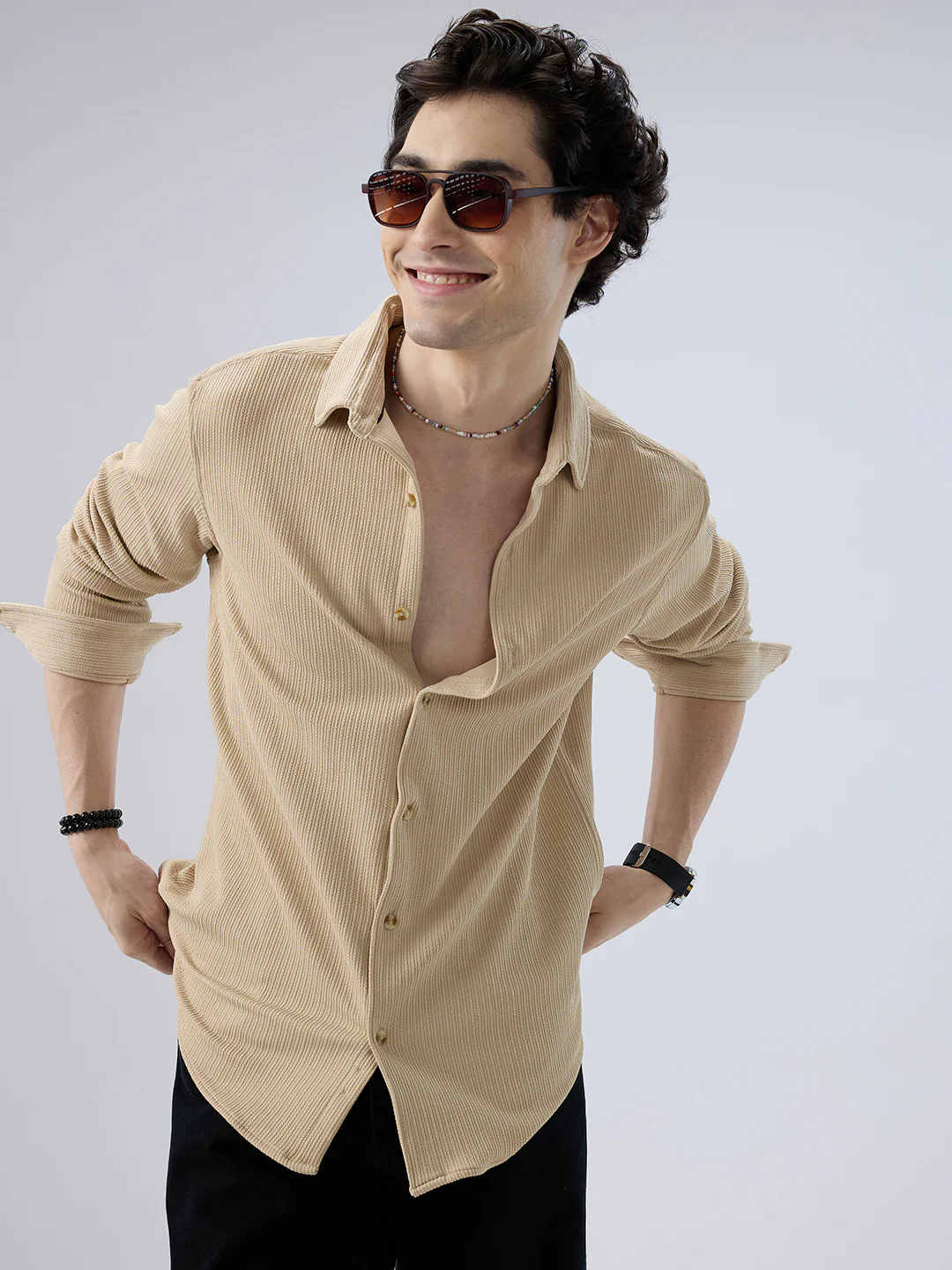 Refined Latte Beige Knit Shirt - Image 4