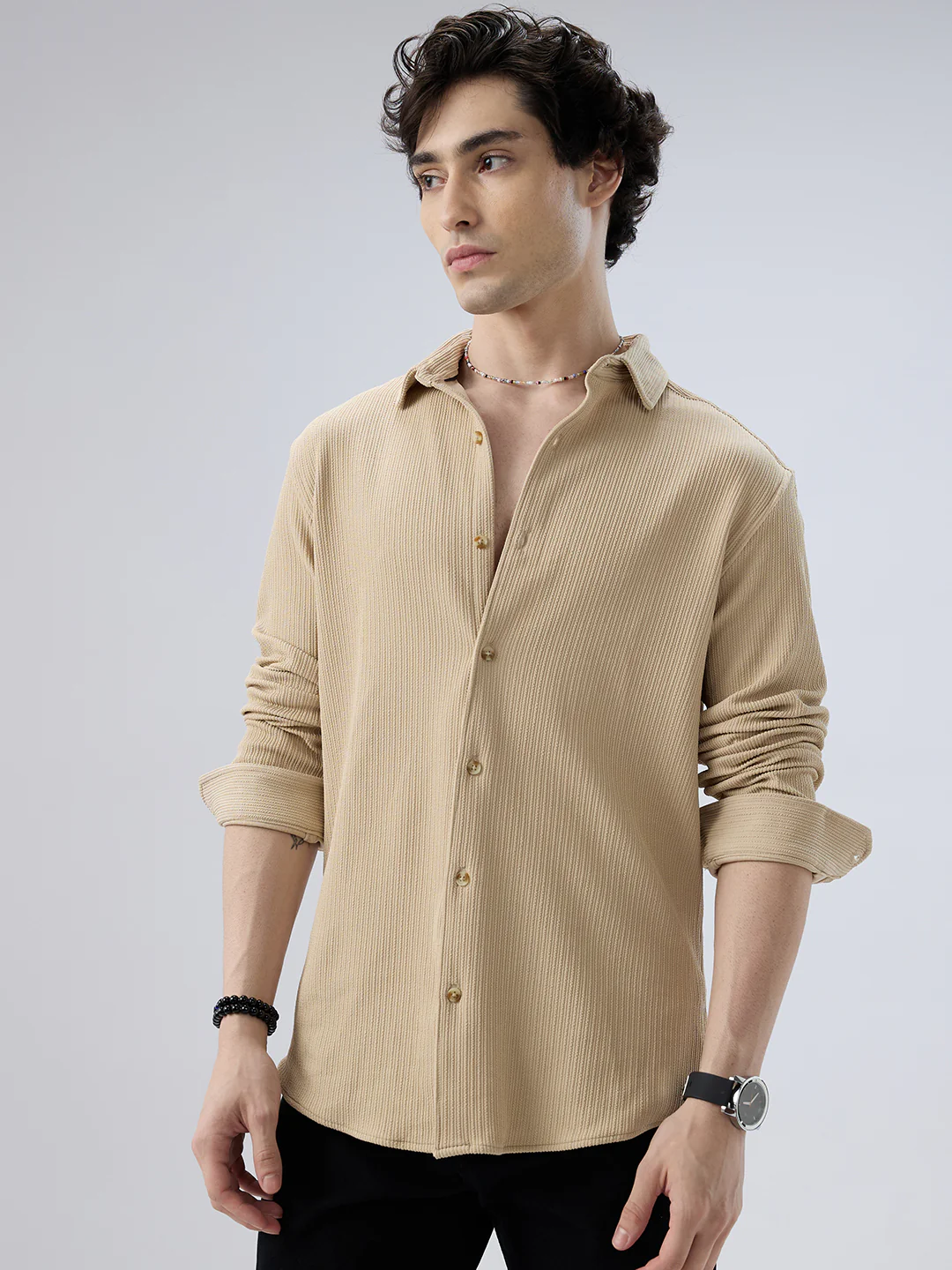 Refined Latte Beige Knit Shirt - Image 5