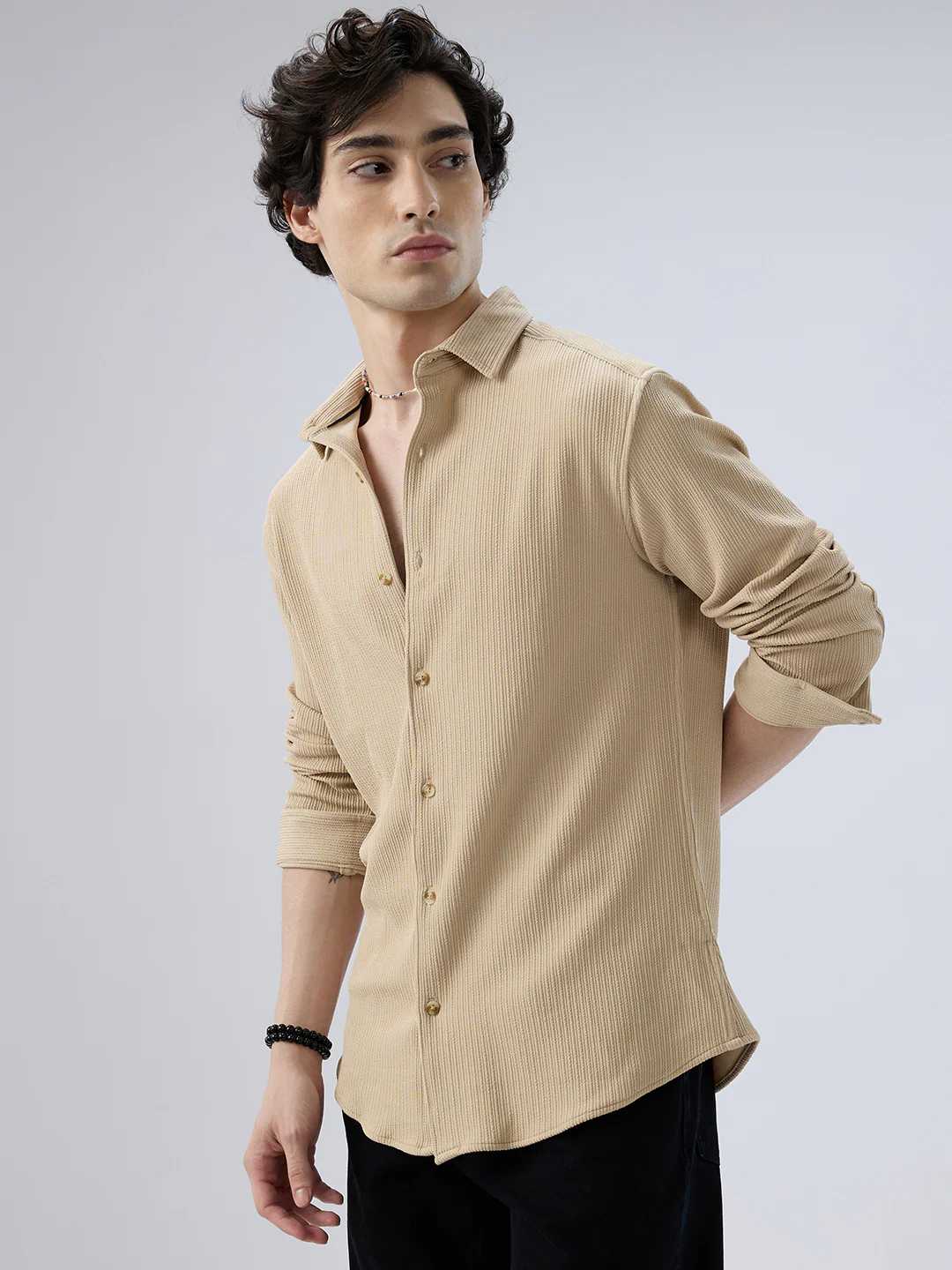 Refined Latte Beige Knit Shirt - Image 6