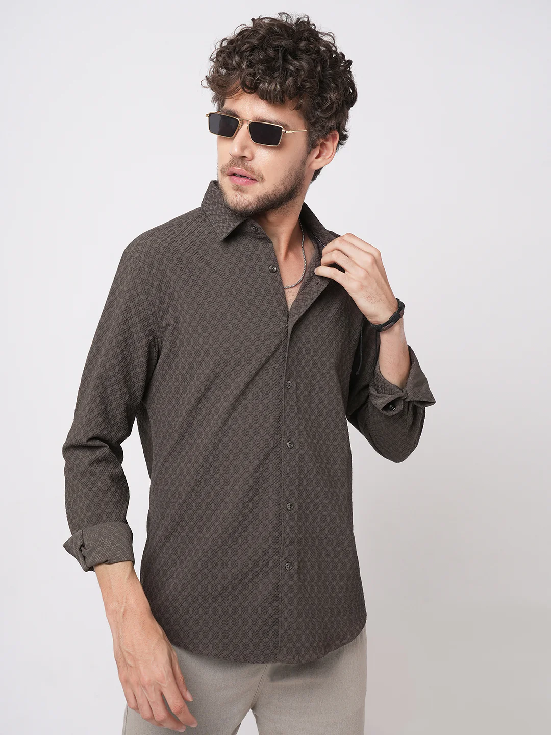 Refined Mouse Grey Textured Shirt - Image 2