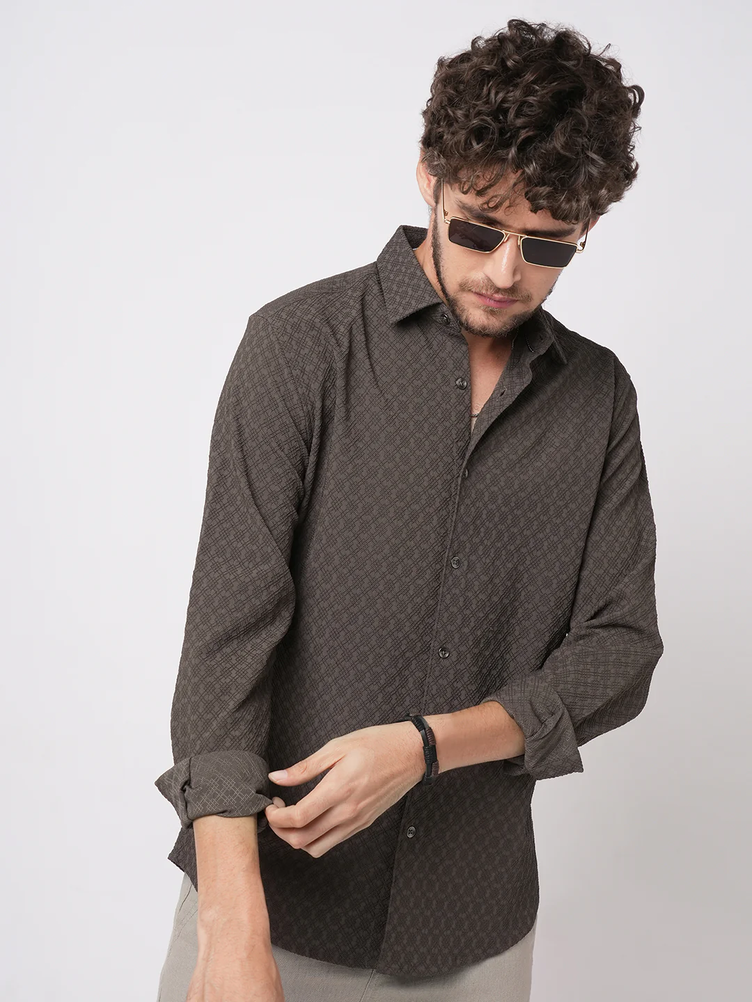 Refined Mouse Grey Textured Shirt - Image 4