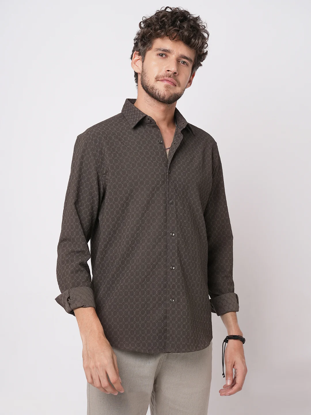 Refined Mouse Grey Textured Shirt - Image 5