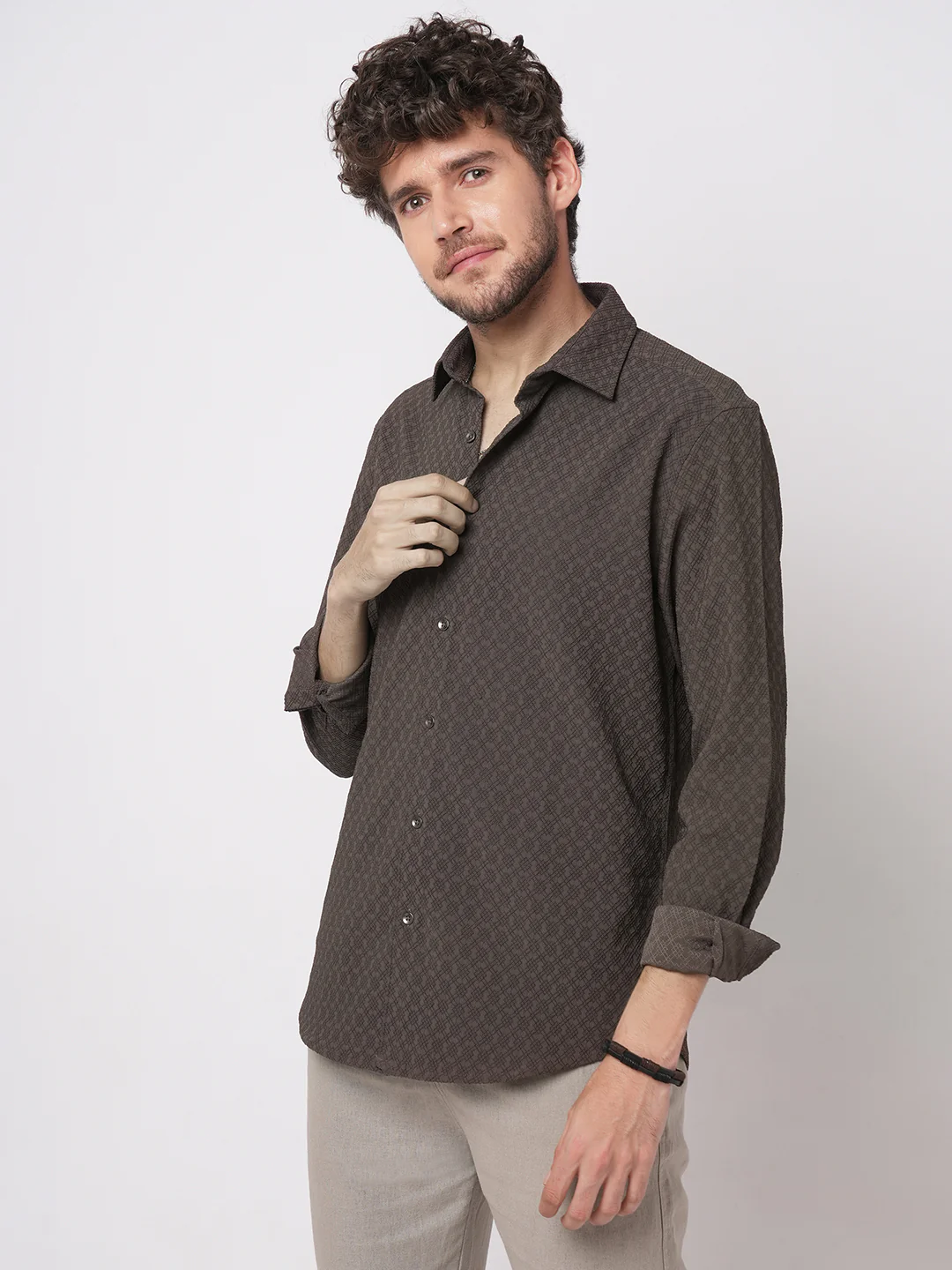 Refined Mouse Grey Textured Shirt - Image 6