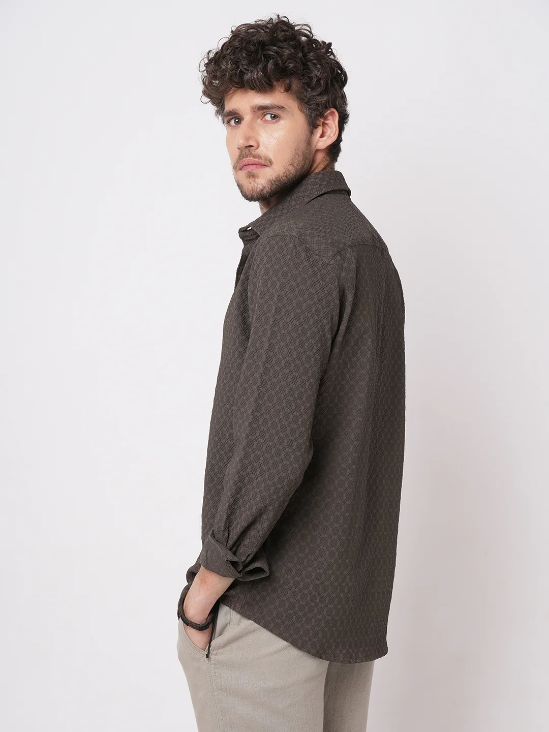 Refined Mouse Grey Textured Shirt - Image 7