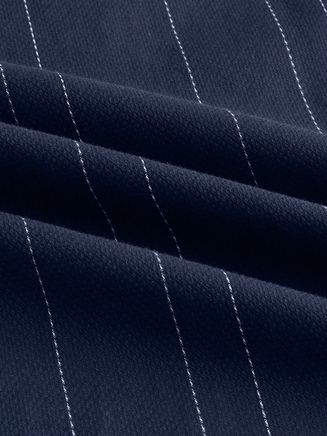 Refined Navy Pinstripe Stand-Collar Oversized Shirt - Image 8