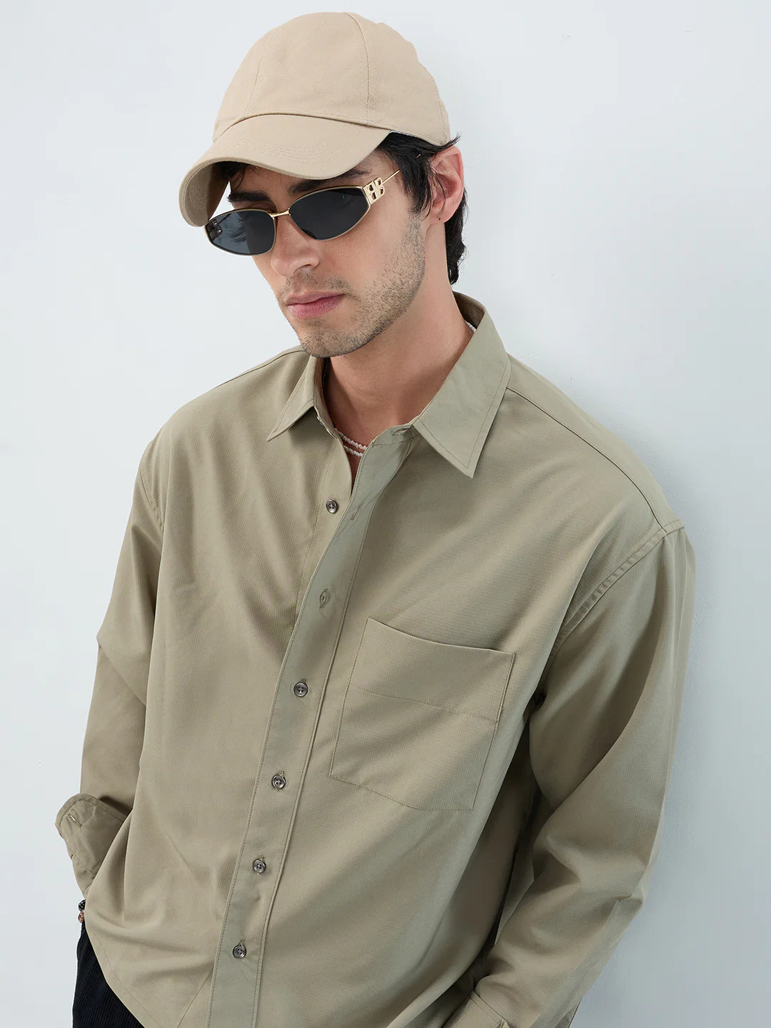 Refined Olive Mist Soft-Weave Boxy Fit Crop Shirt - Image 2