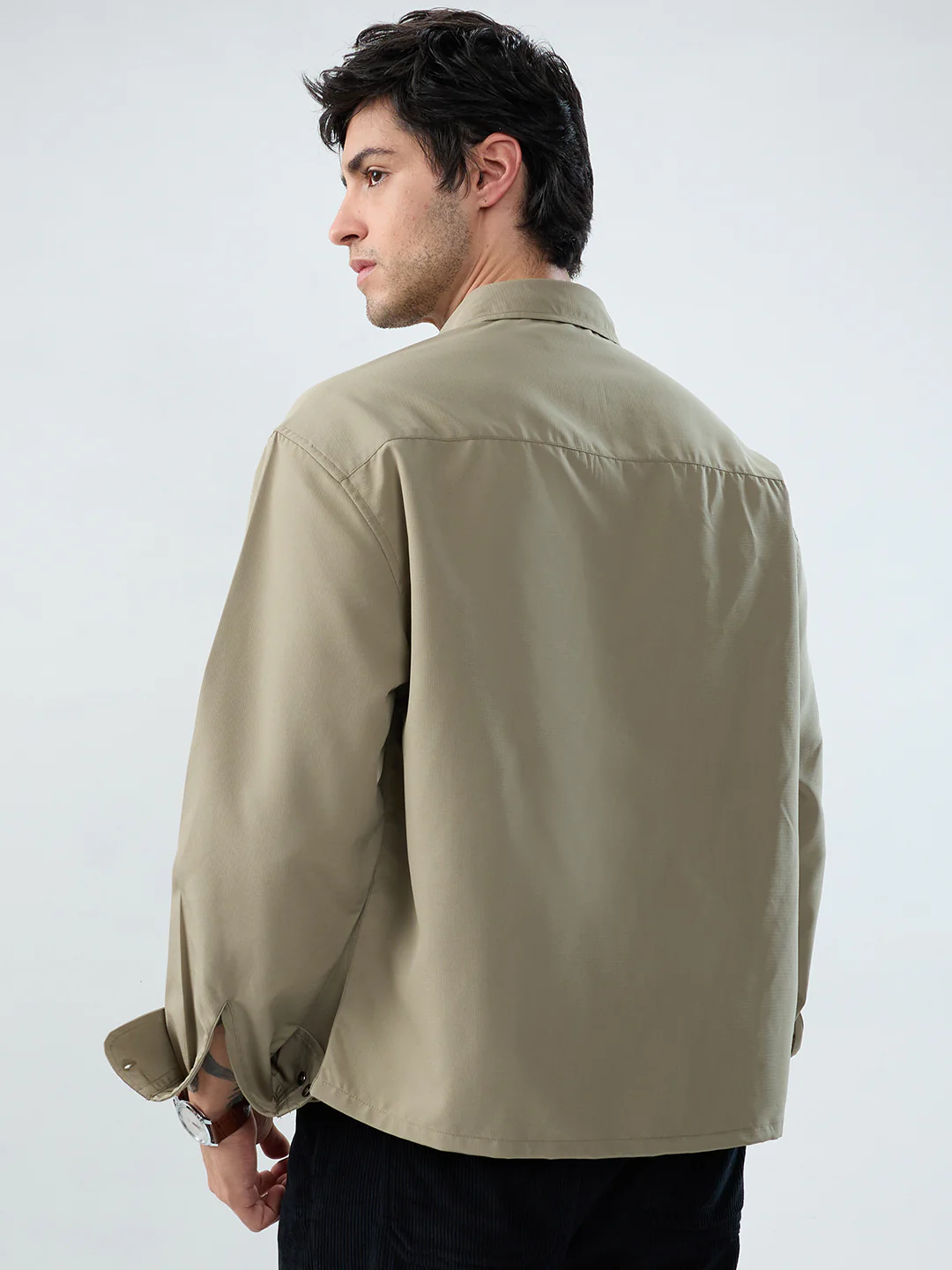 Refined Olive Mist Soft-Weave Boxy Fit Crop Shirt - Image 5