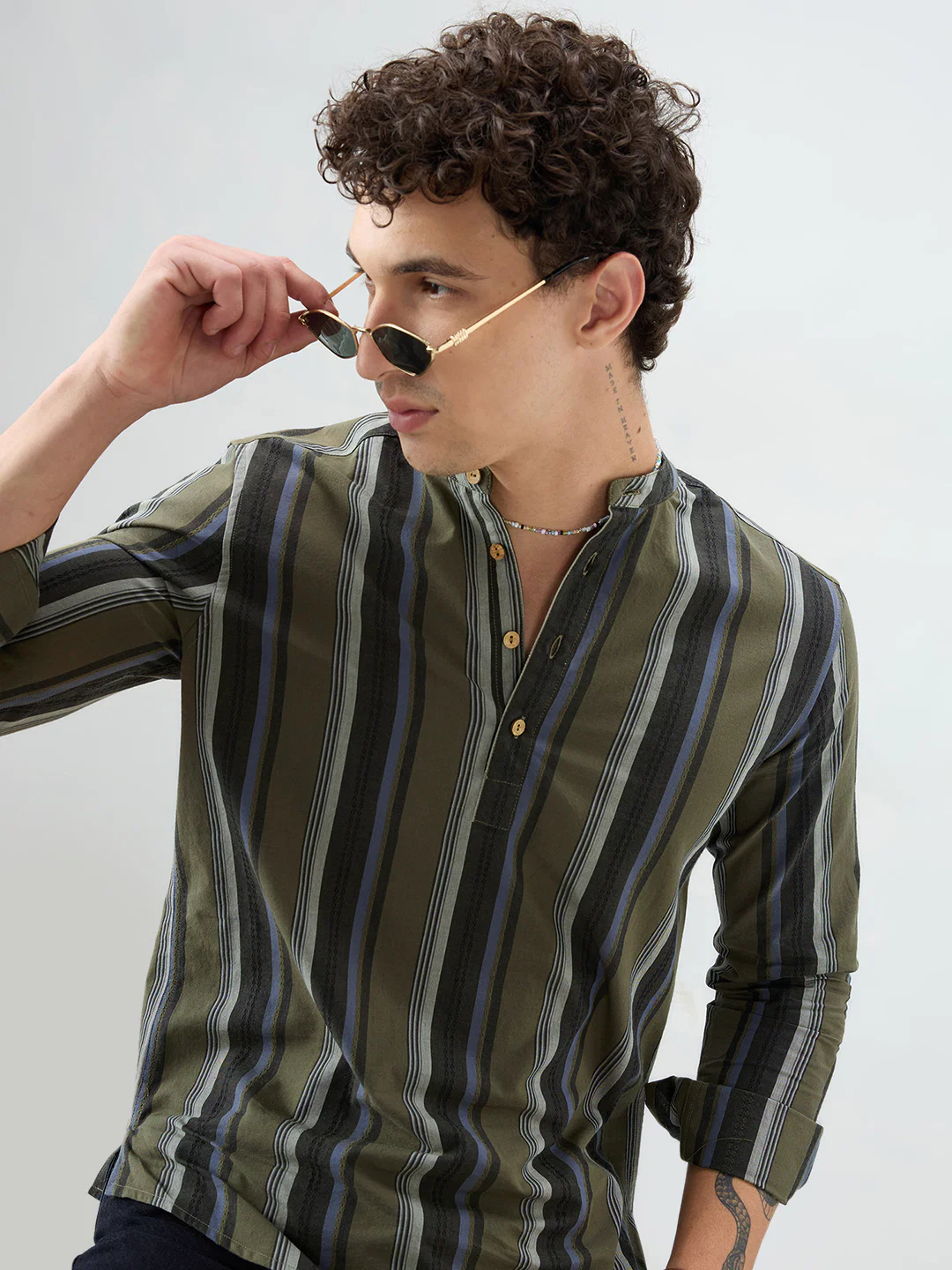 Refined Olive Multi Striped Kurta - Image 2