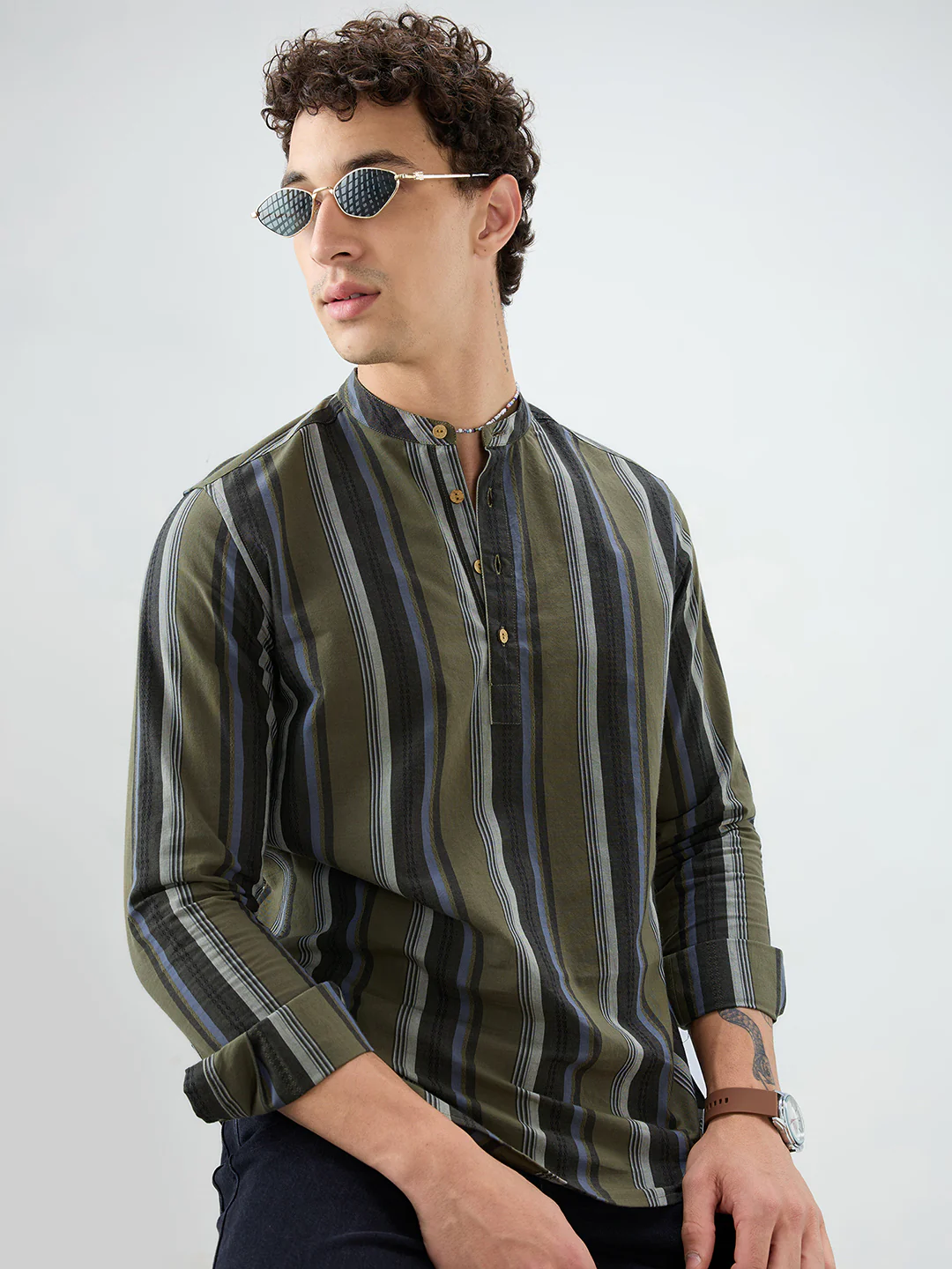 Refined Olive Multi Striped Kurta - Image 4