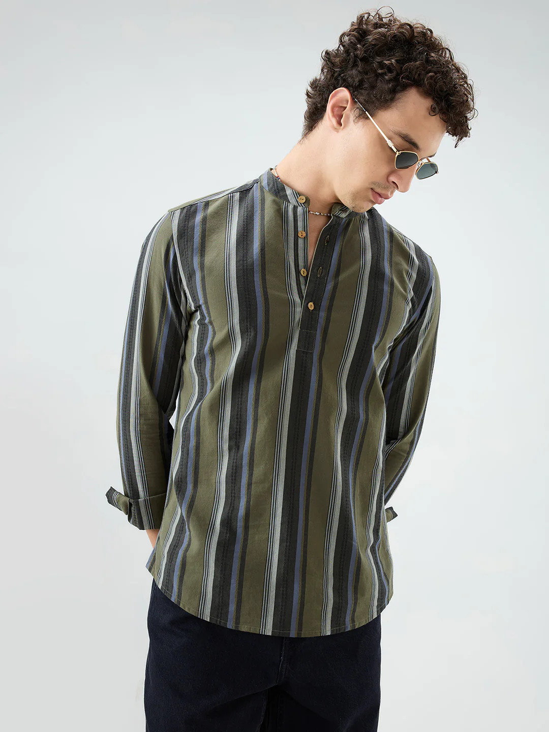 Refined Olive Multi Striped Kurta - Image 5
