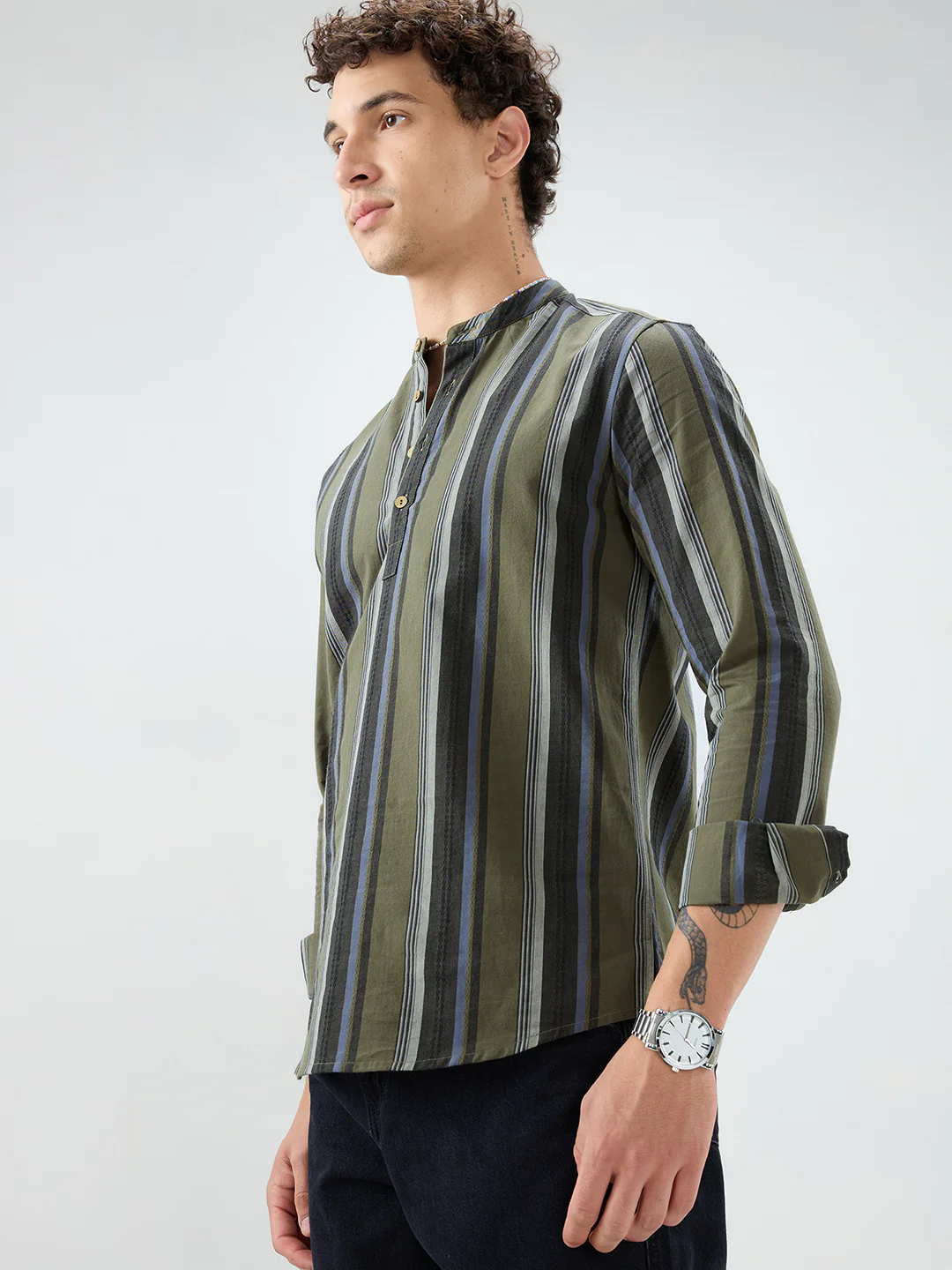 Refined Olive Multi Striped Kurta - Image 6