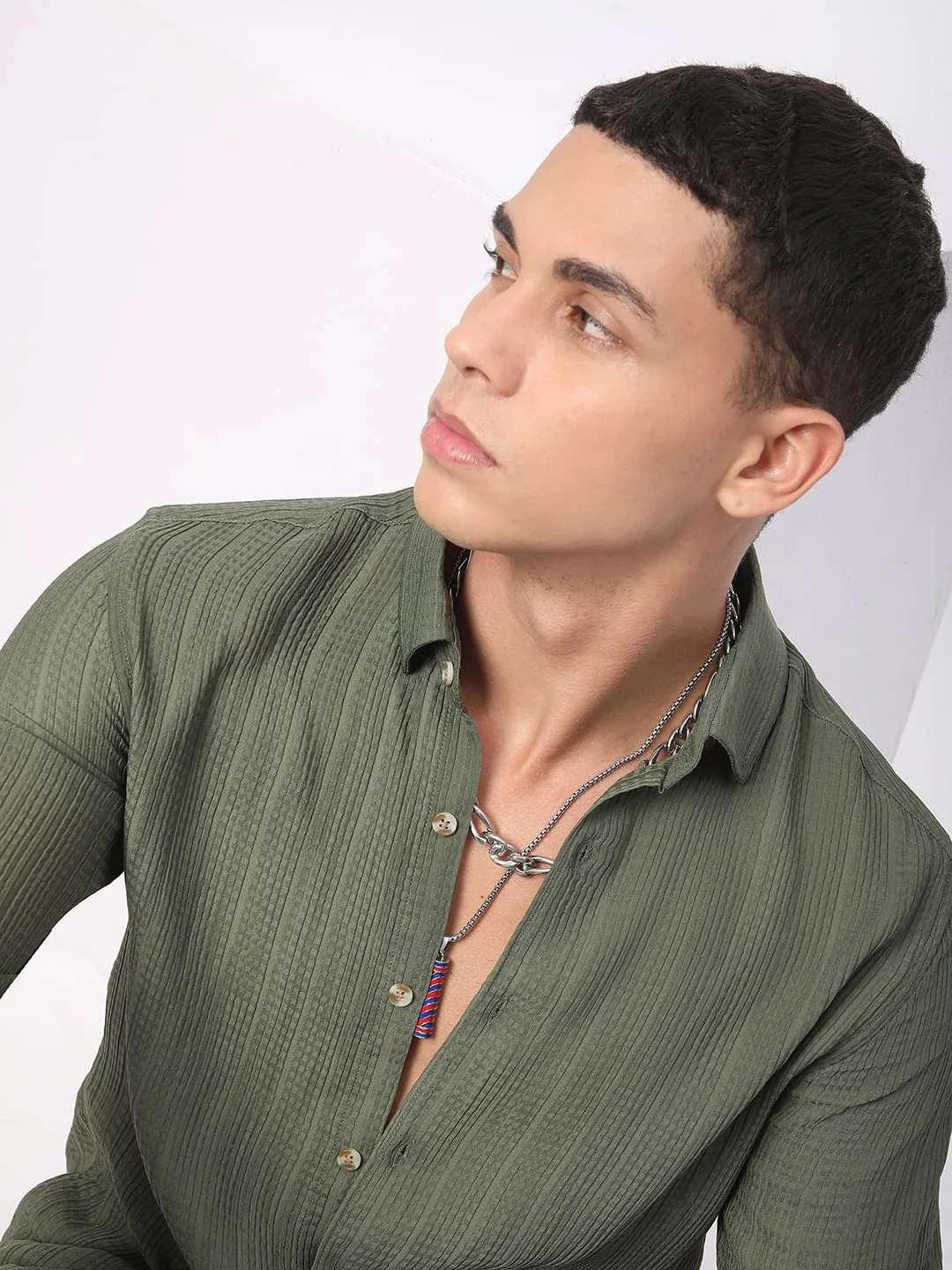 Refined Olive Streaky Textured Shirt