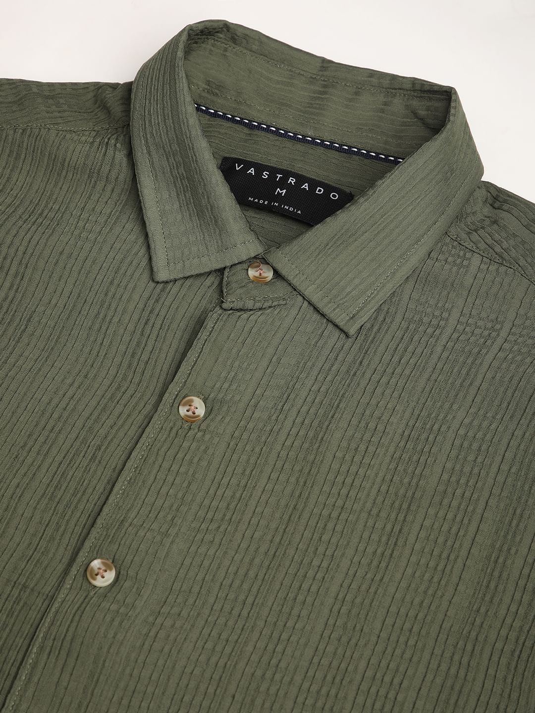Refined Olive Streaky Textured Shirt - Image 3