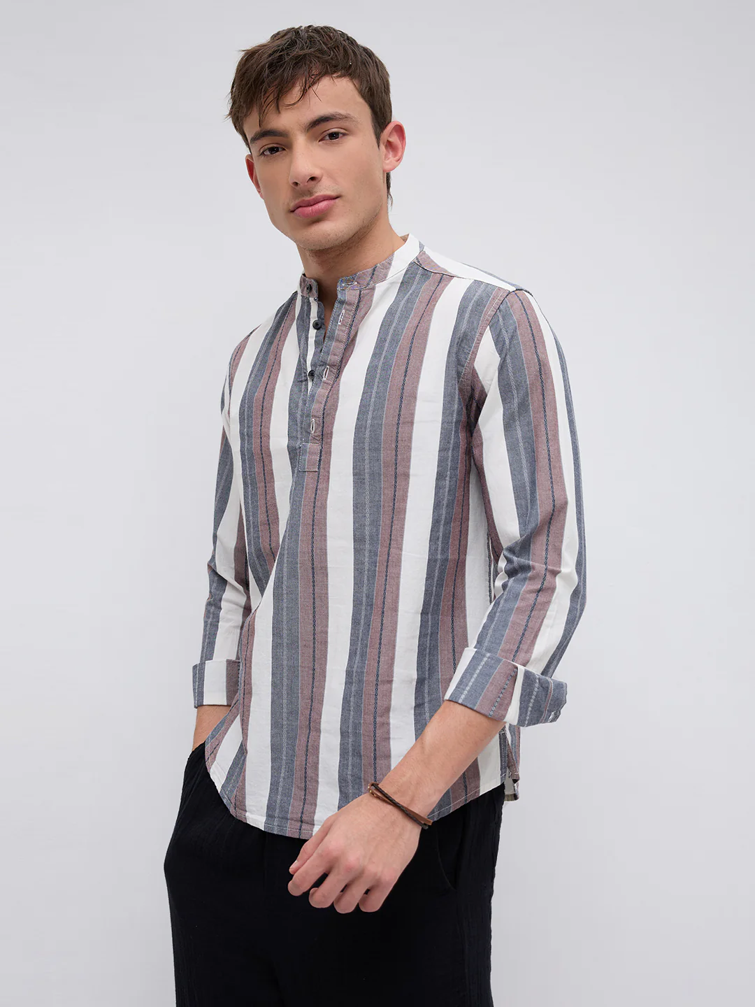 Refined White & Grey Broad Striped Kurta - Image 6
