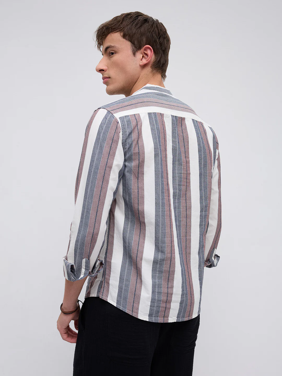 Refined White & Grey Broad Striped Kurta - Image 7