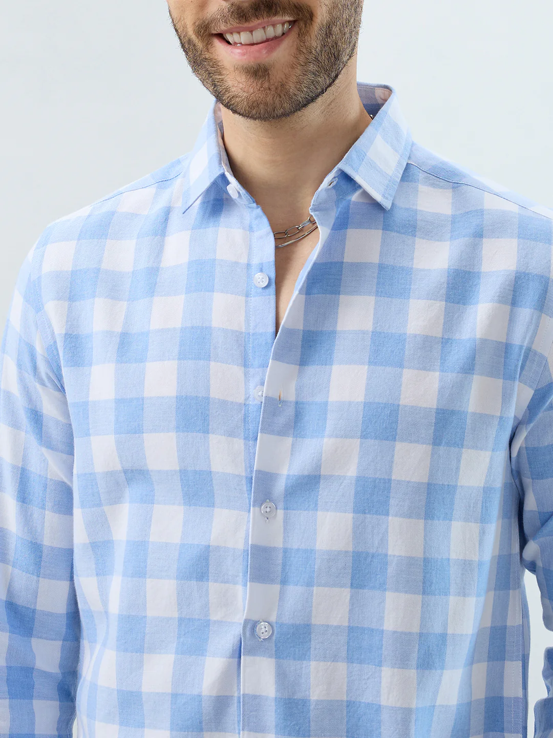 Refreshing Sky Blue Melange Gingham Checks Shirt - Image 3